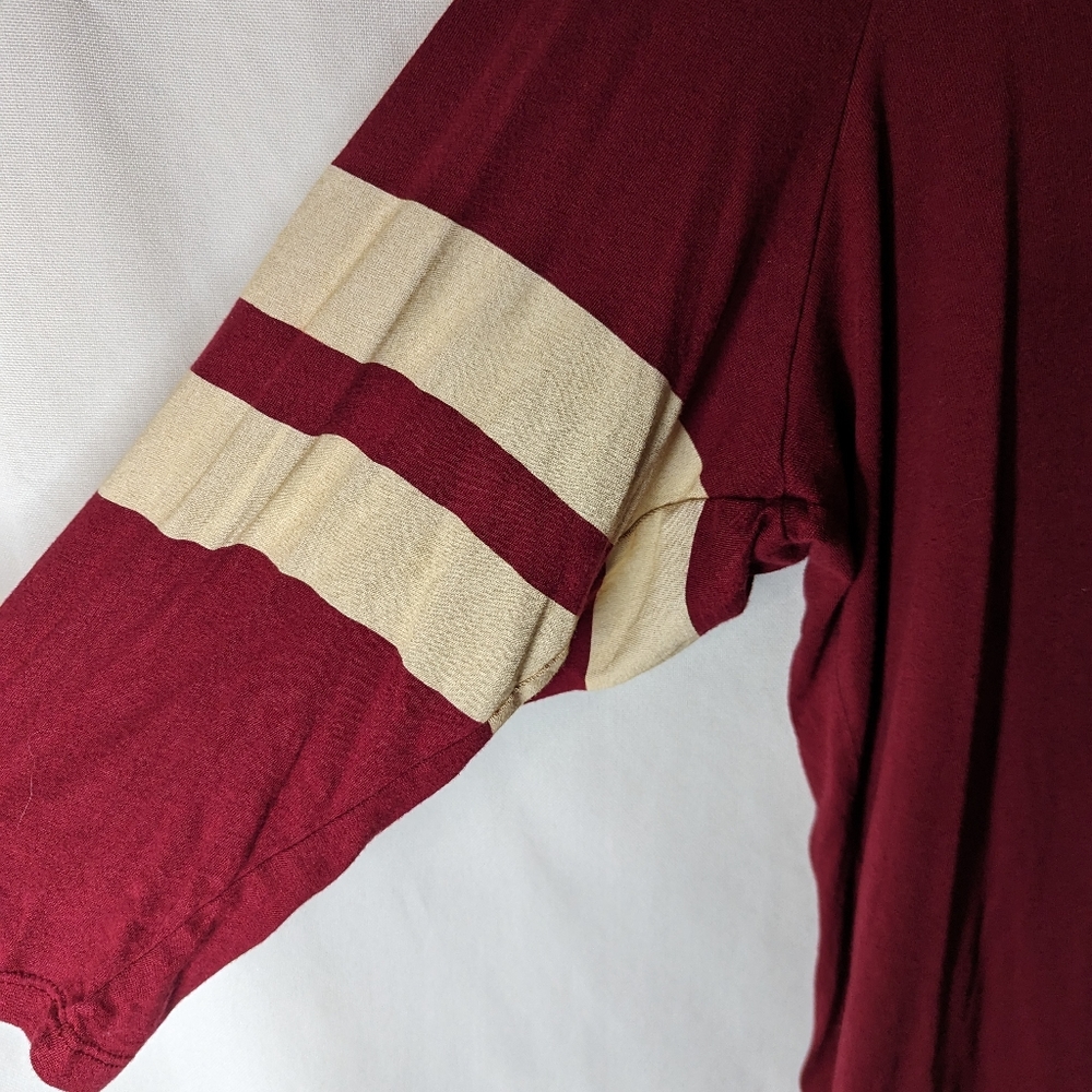 Torrid Heritage Slub V Neck Striped Maroon Football 3/4 Sleeves Tee - Picture 6 of 11